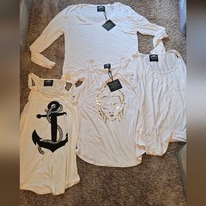 Bird & Vine Los Angeles NWT Lot of 4 White Shirts. 1 Long Sleeve and 3 Tank Tops